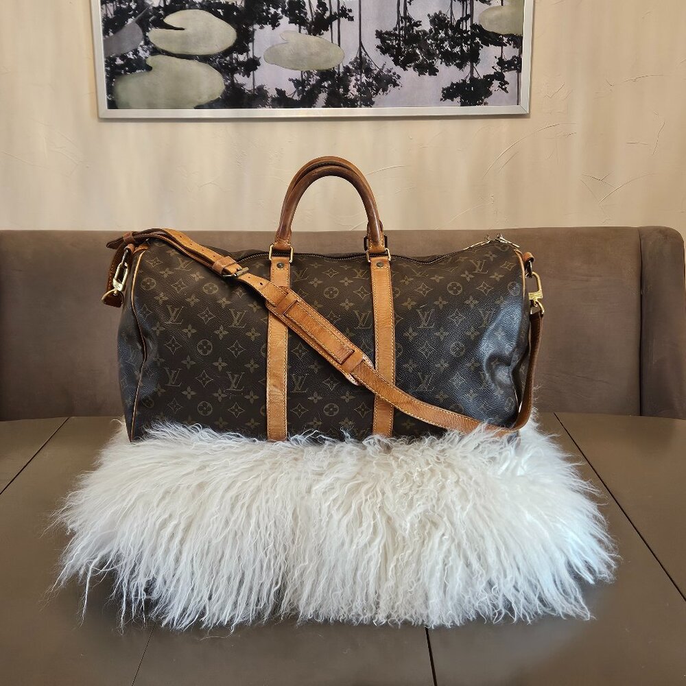 Auth LOUIS VUITTON Monogram Keepall Bandouliere 50  (with shoulder strap)